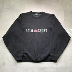 ポロバイラルフローレン 90s USA製 POLO SPORT スウェットトレーナー 刺繍ロゴ ヴィンテージ 黒 XL