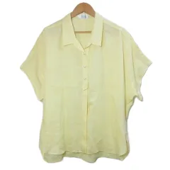 レリアン Leilian 美品 近年 大きいサイズ リネンシャツ ワイドシルエット 半袖 パール調ボタン 13＋ LL相当 黄 イエロー /X
