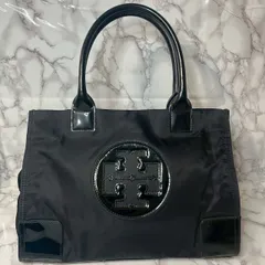 トリーバーチ TORY BURCH ナイロン トートバッグ エナメルロゴ ブラック ハンドバッグ