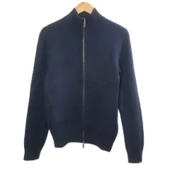 ポロ バイ ラルフローレン Polo by Ralph Lauren セーター ニット カーディガン ジップアップ 長袖 エルボーパッチ ハイネック ウール 厚手 M 紺 ネイビー /X