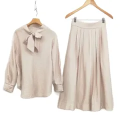 クミキョク 組曲 KUMIKYOKU 23SS レーヨン ナイロン リボン ブラウス ロングスカート セットアップ S2 / 1 ピンクベージュ系