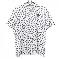 アンパスィ 半袖ポロシャツ 白×ネイビー ロゴ総柄 ボタンダウン  メンズ LL ゴルフウェア and per se