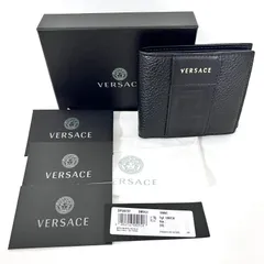 SD6235 新品未使用！ VERSACE ヴェルサーチ 二つ折り財布 コンパクトウォレット ブラック レザーのサムネイル