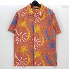 05w18034 SUN SURF x BEAMS GOLF FIREWORKS pattern ALOHA polo shirt, orange, size L, men's golf wear, short-sleeved shirt [Used]