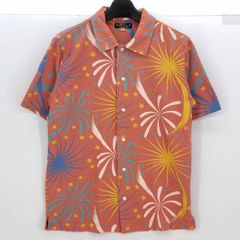 05w18036 SUN SURF x BEAMS GOLF FIREWORKS pattern ALOHA polo shirt, orange, size M, men's golf wear, short-sleeved shirt [Used]