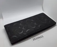 美品【2632N23】コーチ COACH シグネチャー柄ブラックレザー長財布  中古