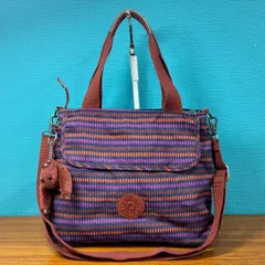 WB112 KIPLING キプリング 2way ハンドバッグ ショルダーストラップ付 モンキーチャーム付 ドット 総柄 ネイビー系 レディース 鞄