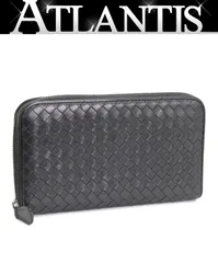 ボッテガ・ヴェネタ BOTTEGA VENETA イントレチャート ラウンドファスナー財布 レザー 黒 【70943】