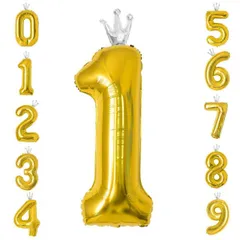 GRESATEK バルーン 数字 風船 誕生日 40インチ 大きい ナンバー1 バースデーバルーン 王冠付き クラウン 飾り付け 結婚式 パーティー 記念日 ウェディング ゴールド
