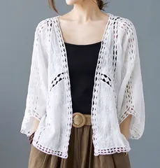 【ホワイト】カーディガン レディース レースカーディガン 夏カーディガン シアー シアーカーディガン 透かし編み ゆったり 羽織り 春 夏
