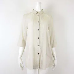 グローバルスイッチ GLOBAL SWITCH シャツ ブラウス シアー シフォン ピンタック コットン 7分袖 L 40 ライトベージュ