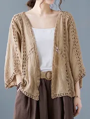 【ベージュ】カーディガン レディース レースカーディガン 夏カーディガン シアー シアーカーディガン 透かし編み ゆったり 羽織り 春 夏