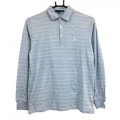 ラルフローレンゴルフ 長袖ポロシャツ ライトブルー×白 ボーダー 綿100％  レディース M ゴルフウェア Ralph Lauren