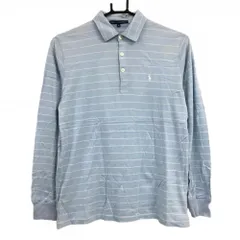 ラルフローレンゴルフ 長袖ポロシャツ ライトブルー×白 ボーダー 綿100％  レディース M ゴルフウェア Ralph Lauren