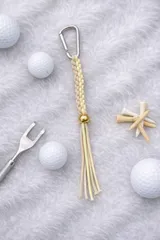 【 ゴルフティーホルダー 】ハンドメイド  ベージュ＆パステルイエロー シルバー