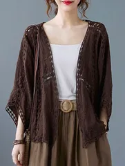 【ブラウン】カーディガン レディース レースカーディガン 夏カーディガン シアー シアーカーディガン 透かし編み ゆったり 羽織り 春 夏