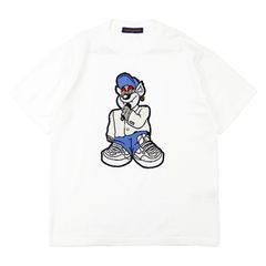 LOUIS VUITTON ルイ·ヴィトン Tシャツ サイズ XL メンズ 2023SS グラフィックショートスリーブニットウエア キャラクター インターシャ オーバーサイズ プルオーバー 半袖 トップス ホワイト 白 イタリア製