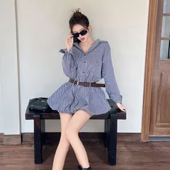 【甘め 上品】韓国風 ホワイト シャツワンピース レディース 高級感 ウエストマーク