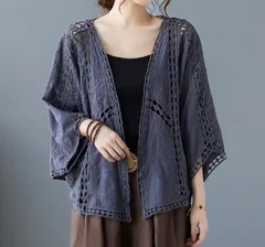 【ダークグレー】カーディガン レディース レースカーディガン 夏カーディガン シアー シアーカーディガン 透かし編み ゆったり 羽織り 春 夏