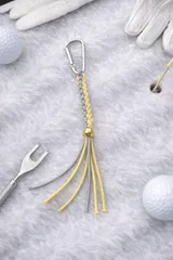 【 ゴルフティーホルダー 】ハンドメイド  グレー＆イエロー シルバー