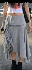 シャーリング アシンメトリー フレア スカート グレー