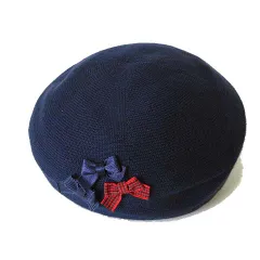 ファミリア Familiar ベレー帽 ぼうし 帽子 リボン 刺繍 49-51cm 紺 ネイビー 赤 美品 日本製 女の子