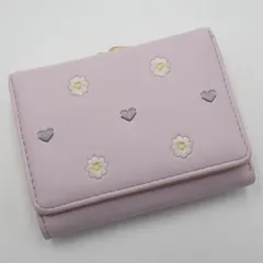送料無料 二つ折り財布 折り畳み ピンクパープル 花柄 ハート 雑貨#15958