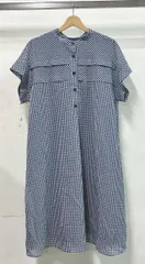 Leilian レリアン 洗えるチェックワンピース 半袖ワンピース サイズ13+ コットン ポリエステル ブルー 日本製 タグ付き 替えボタン有り