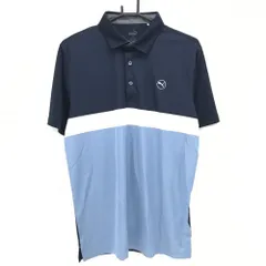 【超美品】プーマ 半袖ポロシャツ ネイビー×ライトブルー 胸ライン メンズ XL ゴルフウェア 2024年モデル PUMA