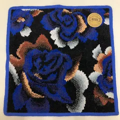 622　FEILER　フェイラー　ハンカチ　シール付き　ブルー　ブラック　薔薇　バラ　ローズ　レディース　シンプル　きれいめ　上品　シュニール織り