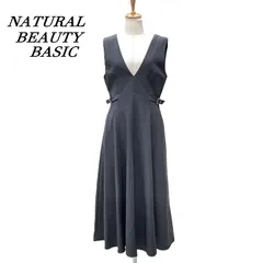 NATURAL BEAUTY BASIC ナチュナルビューティーベーシック Vネックサイドバックルジャンスカ M チャコール
