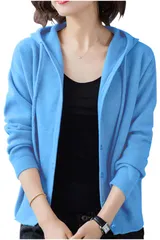[ネコート] カーディガン レディース フード付き きれいめ パーカー ニット 春 秋 冬 長袖 羽織 選べるカラー ブルー フリーサイズ [ブルー] [Free Size]
