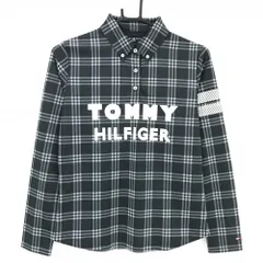 【美品】トミーヒルフィガーゴルフ 長袖ポロシャツ 黒×グレー チェック ボタンダウン レディース M ゴルフウェア Tommy Hilfiger Golf