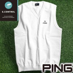 PING ゴルフ ニットベスト ホワイト 新品 ピン ゴルフ ジャガード Vネック ニット ベスト ホワイト LL