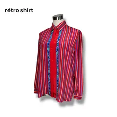 昭和レトロ　総柄　レトロ　柄シャツ　ヴィンテージ古着　ストライプシャツ