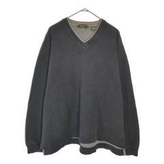 Eddie Bauer エディーバウアー Vネック コットンニットセーター アウトドア ブラック(メンズ XL)中古 古着 X5142