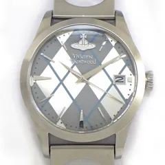 ヴィヴィアン・ウエストウッド Vivienne Westwood 腕時計 アーガイル VW-20CI デイト シルバー/グレー/ブルー文字盤 SS ブラウンレザーベルト クオーツアナログ 【中古】