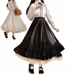 スカート ロリータ風 ロリータ スカート ロング 森ガール フリル 可愛い フェミニン ガーリー レース かわいい ふんわり 黒 白 ホワイト ブラック プレゼント ギフト 送料無料#shbwdd2705