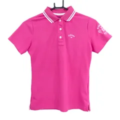 【美品】キャロウェイ 半袖ポロシャツ ピンク×白 襟ライン ロゴ刺しゅう レディース M ゴルフウェア Callaway
