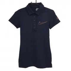【超美品】ナイキゴルフ 半袖ポロシャツ ネイビー ロゴオレンジ DRY-FIT レディース XS ゴルフウェア NIKE