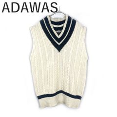 アダワス ADAWAS ニットベスト ケーブル編み Vネック ライン ゆったり オーバーサイズ アイボリー ブラック