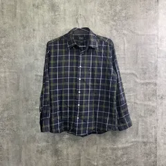 【k-283】ポロ風 チェックシャツ ブラック イエロー メンズL相当 長袖シャツ ボタンダウンシャツ ワンポイント刺繍 カジュアルシャツ 古着風 チェック柄シャツ