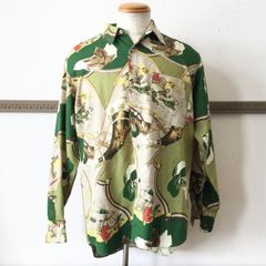 昭和レトロ柄シャツ 派手柄ブラウス 金ボタン(Free) 大きめゆったり 