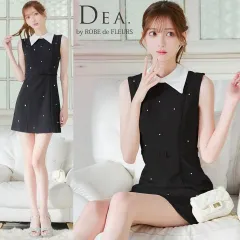 【DEA. by ROBE de FLEURS / ディアバイローブドフルール】襟付きノースリーブシンプルタイトミニキャバドレス DE3384