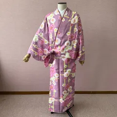 二部式着物　着物　新品　ポリエステル　化繊　洗える着物　ピンク　花柄　リサイクル着物　z-1034のサムネイル