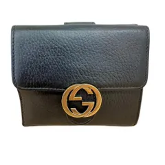 ♪GUCCI グッチ インターロッキング 二つ折り財布 コンチネンタルウォレット レザー ブラック 625525