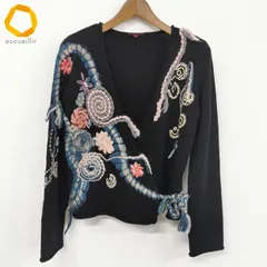 #wnc ケンゾー KENZO カーディガン ニット 長袖 カシュクール 刺繍 モチーフ XL 黒 青系 ピンク レディース [969954]のサムネイル