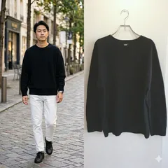 美品✨ ユニクロ UNIQLO 3D スフレ クルーネック セーター 長袖 ニット ウール混 wool 毛 ブラック 黒 無地 シンプル ベーシック 大きめ 防寒 あったか きれいめ 大人 カジュアル ゆったり