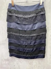 新品 MATERIA マテリア 刺繍レース ティアード タイト スカート ひざ丈 日本製 size38/黒xネイビー ■◆ レディース