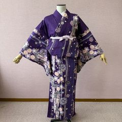藤紫 柳と手毬 ジュニア アンティーク着物 昭和レトロ 大正ロマン 